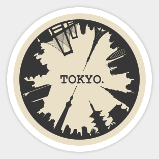 Tokyo Japan Landmarks - Circular Skyline Design Sticker